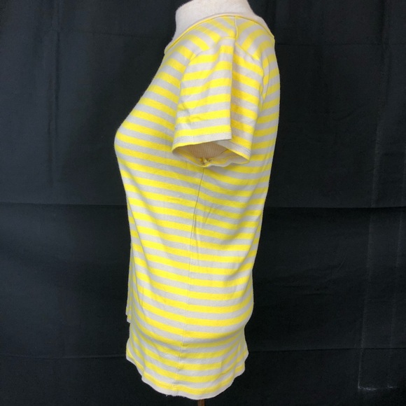 Ann Taylor Striped Crewneck Short Sleeve Top in Yellow & Tan Size Large - Picture 2 of 8